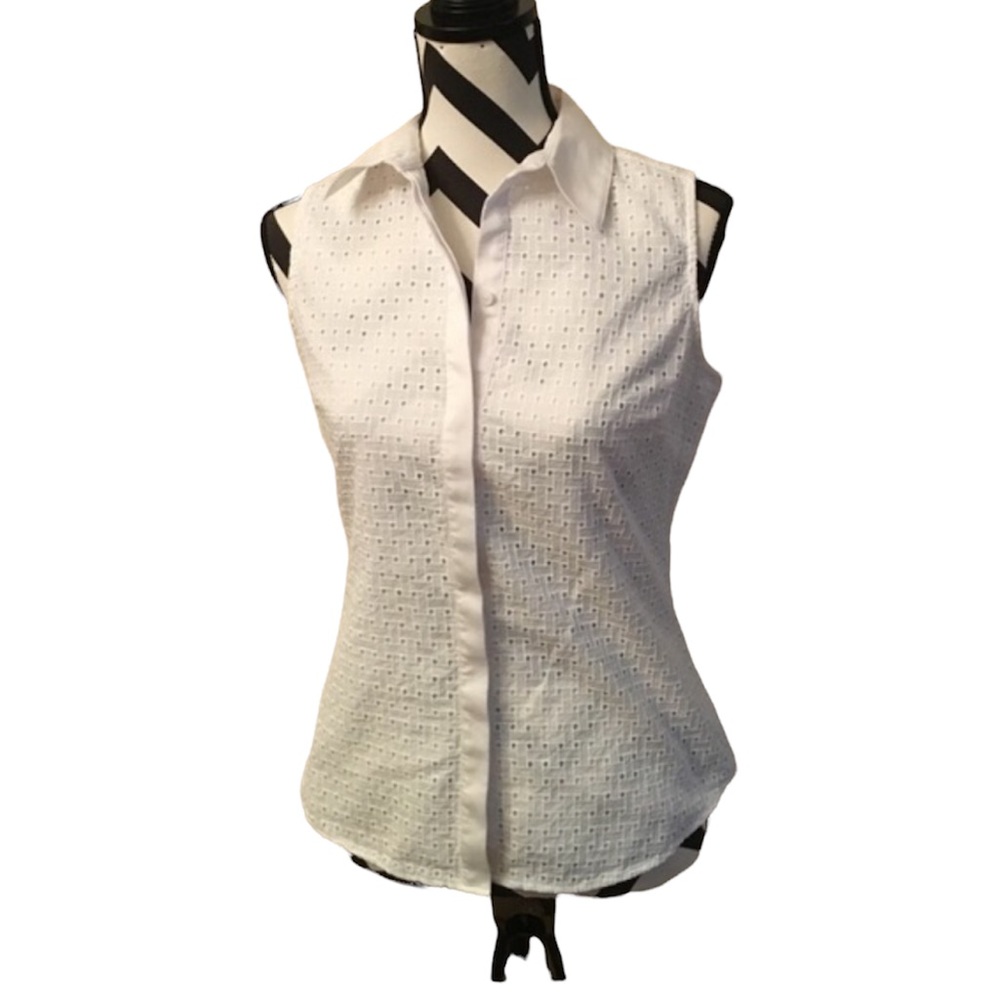 Antonio Melani white sleeveless shirt blouse EUC